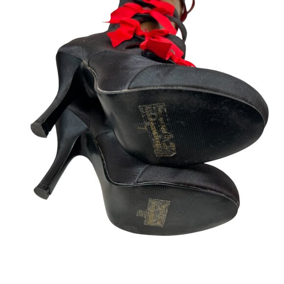 Funtasma Burlesque 129 high heels black satin red bows size 7 straps - Picture 9 of 11